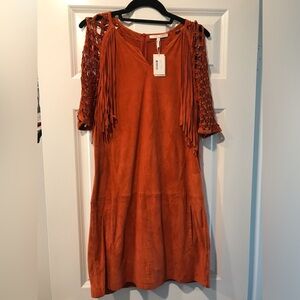 New with tags! MAJE Size 1 suede fringe knee high dress $810
